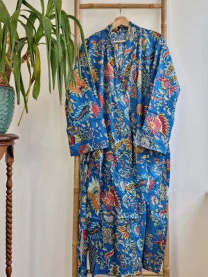 Cotton Boho Tropical Handprint Robe - Image 2