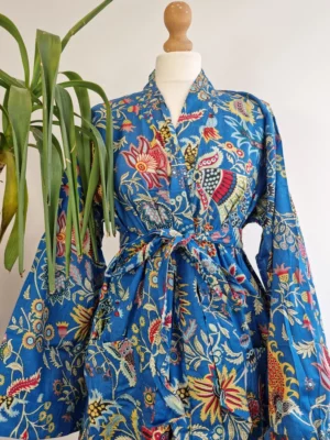 Cotton Boho Tropical Handprint Robe - Image 6