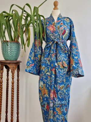Cotton Boho Tropical Handprint Robe - Image 7