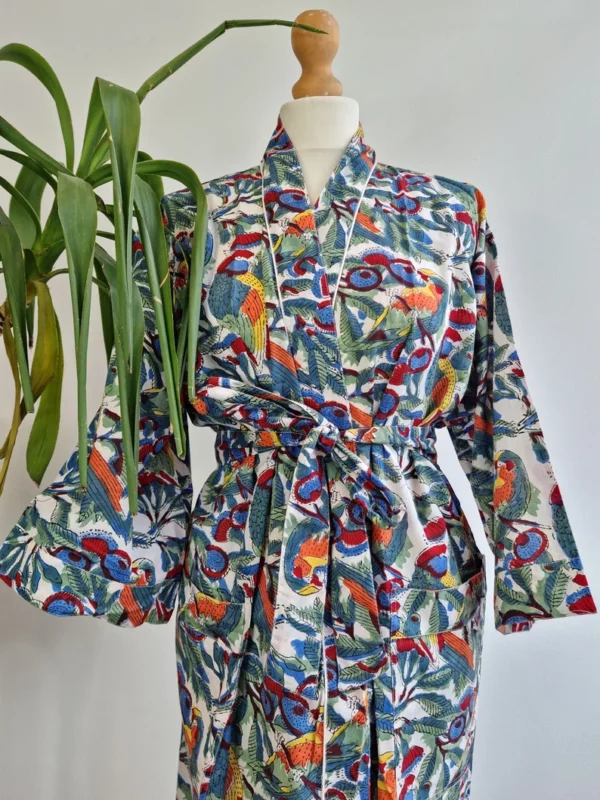 Beautiful Handprinted cotton robe in Earthy Print