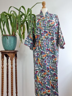 Beautiful Handprinted cotton robe in Earthy Print - Image 2