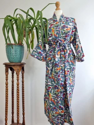 Beautiful Handprinted cotton robe in Earthy Print - Image 3