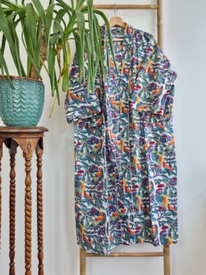 Beautiful Handprinted cotton robe in Earthy Print - Image 4