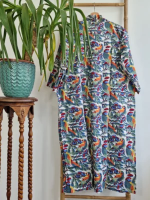 Beautiful Handprinted cotton robe in Earthy Print - Image 5
