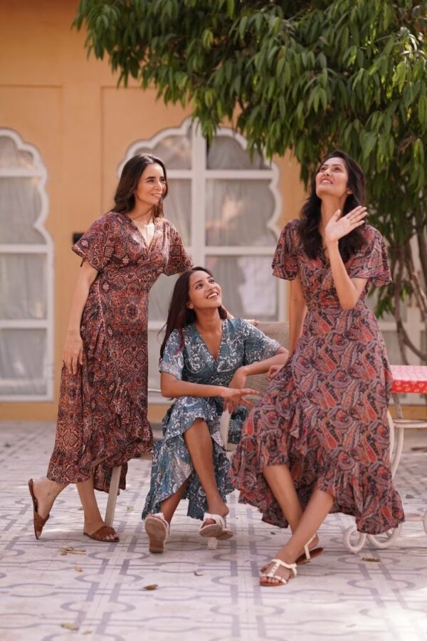 Long length Bohemian dress  In ajrak print