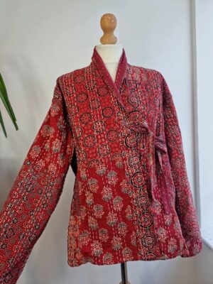 Unisex Kantha reversible open jacket- Bohemian Style In Melange Prints - Image 2