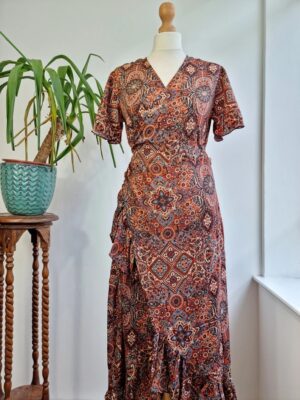 Long length Bohemian dress  In ajrak print - Image 4