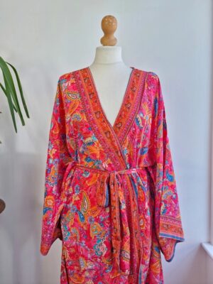 New Silk Boho Kimono in Hot Pink - Image 3