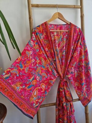 New Silk Boho Kimono in Hot Pink - Image 4