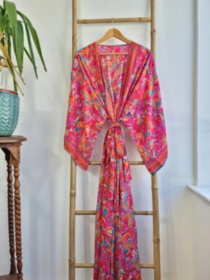 New Silk Boho Kimono in Hot Pink - Image 6