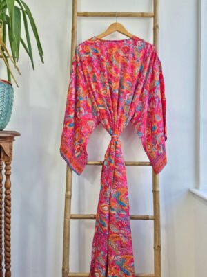 New Silk Boho Kimono in Hot Pink - Image 7
