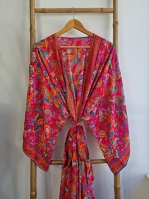 New Silk Boho Kimono in Hot Pink - Image 8