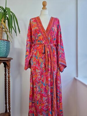 New Silk Boho Kimono in Hot Pink - Image 9
