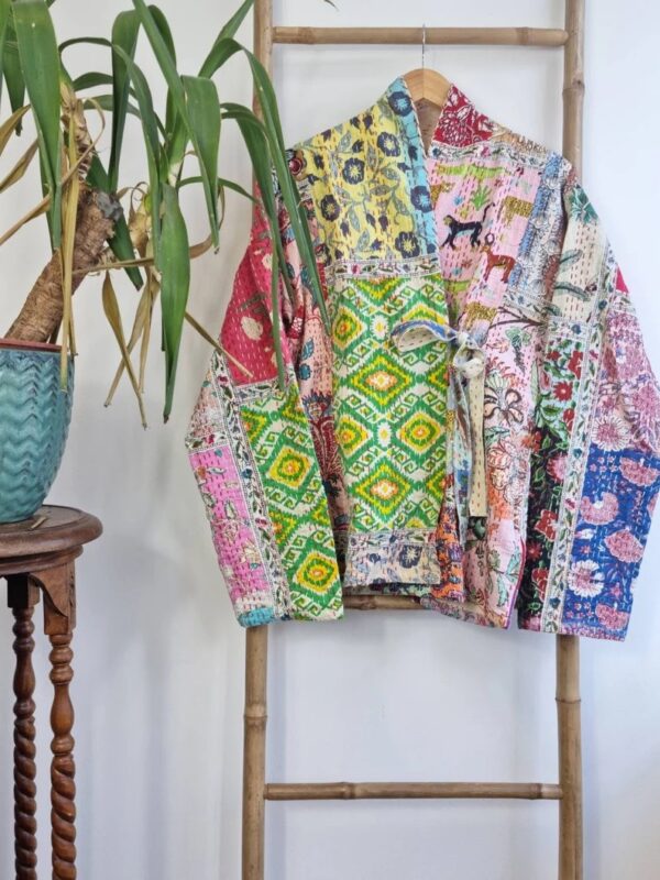 Kantha Reversible Short jacket in splash framework