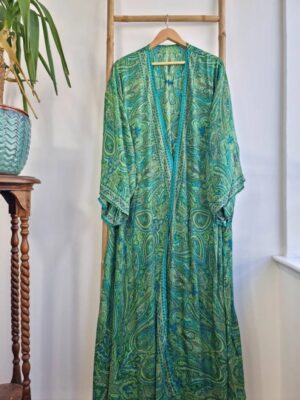 Emerald green Silk Kimono- Boho style - Image 3