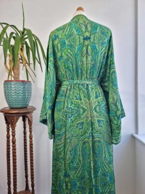 Emerald green Silk Kimono- Boho style - Image 4