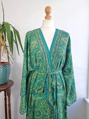 Emerald green Silk Kimono- Boho style - Image 5