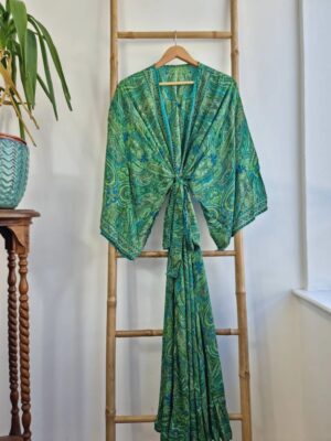 Emerald green Silk Kimono- Boho style - Image 6