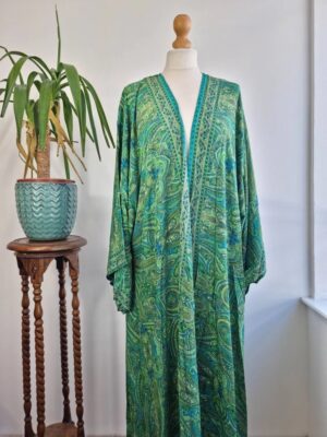 Emerald green Silk Kimono- Boho style - Image 7