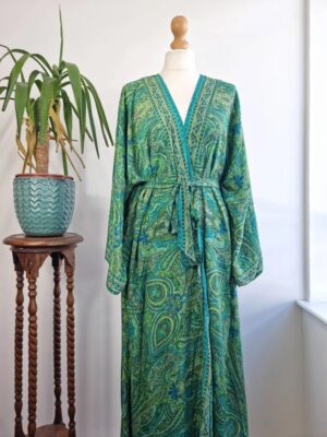 Emerald green Silk Kimono- Boho style - Image 8