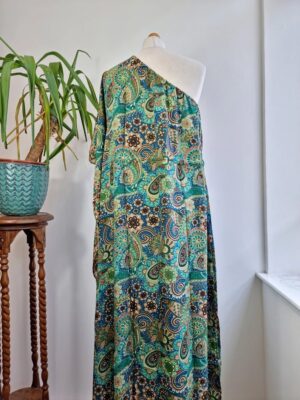 New Silk Blend One Shoulder Green Kaftan Luxury Lounge | Evening Dressy Dinner Beach Wear | Digital Light Weight Flowy Gown | Hen's Party - Image 5