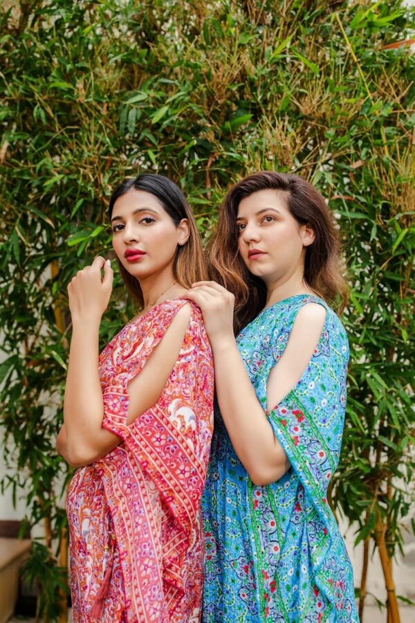 New Silk One Shoulder Raspberry Cream Kaftan