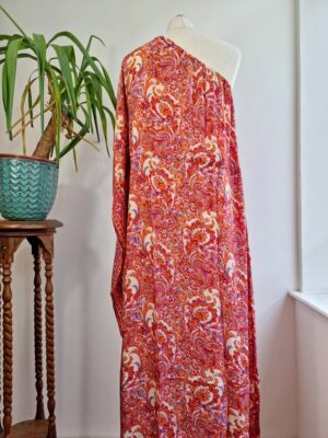 New Silk One Shoulder Raspberry Cream Kaftan - Image 4