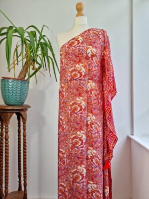 New Silk One Shoulder Raspberry Cream Kaftan - Image 6