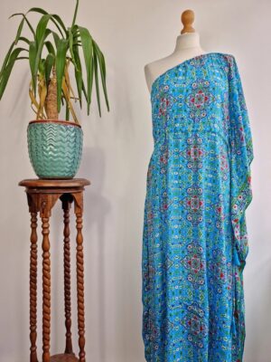 New Silk Blend One Shoulder Blue Kaftan - Image 6