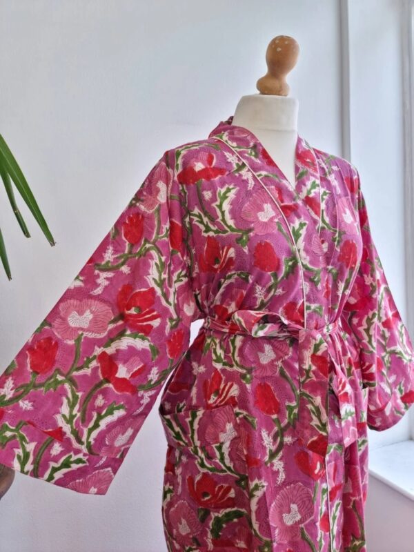 comfy handprinted cotton kimono in color pink
