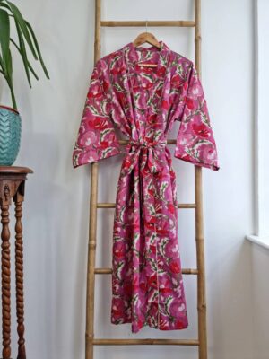 comfy handprinted cotton kimono in color pink - Image 10