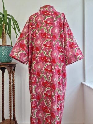 comfy handprinted cotton kimono in color pink - Image 7