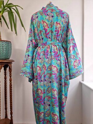 Plus Size blue Boho Kimono Robe in digital floral Print - Image 5