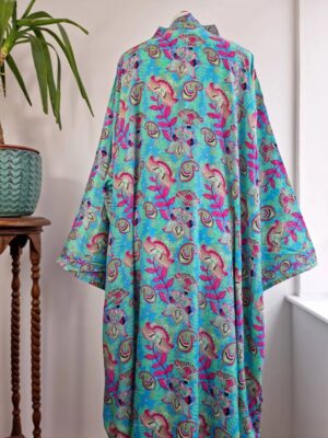 Plus Size blue Boho Kimono Robe in digital floral Print - Image 6