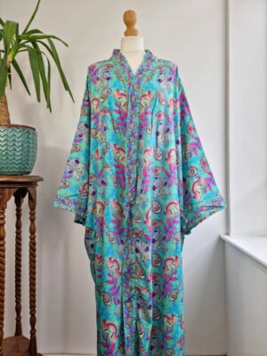 Plus Size blue Boho Kimono Robe in digital floral Print - Image 8