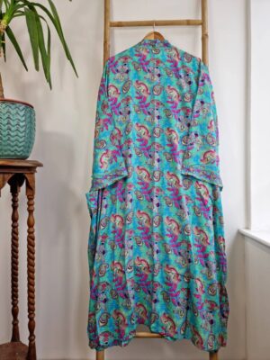 Plus Size blue Boho Kimono Robe in digital floral Print - Image 9