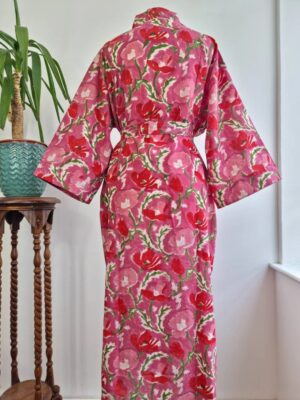 comfy handprinted cotton kimono in color pink - Image 8