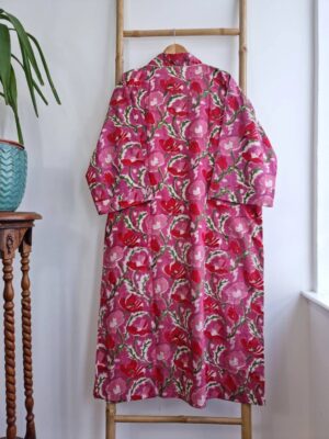 comfy handprinted cotton kimono in color pink - Image 9