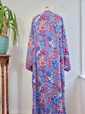 Couple Set Silk Boho Kimonos in Royal Blue White Red Santorini - Image 9