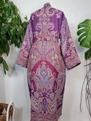 Merino wool unisex robe with a touch of purple and white - Image 7