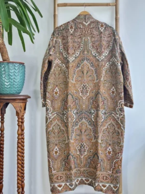 Merino Wool Unisex Floral Kimono Jacket- Beige Rust - Image 2