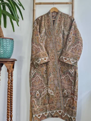 Merino Wool Unisex Floral Kimono Jacket- Beige Rust - Image 4