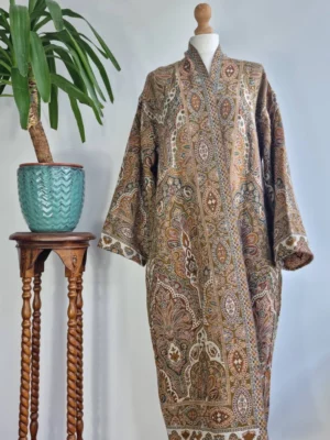 Merino Wool Unisex Floral Kimono Jacket- Beige Rust - Image 5