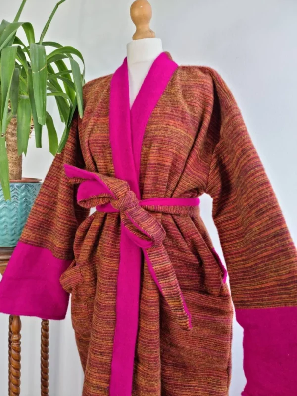 Yak wool unisex kimono in shade mustard and pink