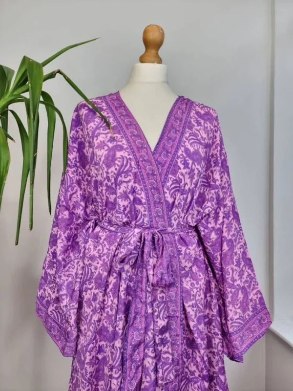 New Silk Sari Kimono in Regal Passion Purple with digital print