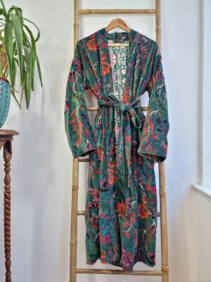 Luxury Velvet House Robe Unisex Kimono Boho Jacket Indian Silk Lined Exotic Christmas Gift Elegant | Rich Chic Emerald Green Rust Orange - Image 3