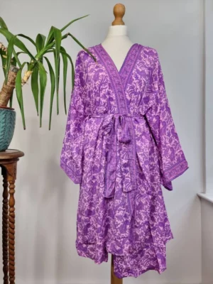 New Silk Sari Kimono in Regal Passion Purple with digital print - Image 2