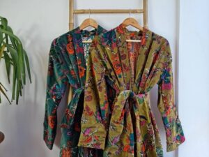 Luxury Velvet House Robe Unisex Kimono Boho Jacket Indian Silk Lined Exotic Christmas Gift Elegant | Rich Chic Emerald Green Rust Orange - Image 4