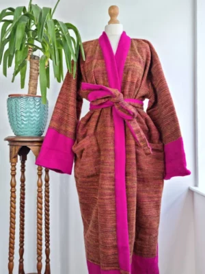 Yak wool unisex kimono in shade mustard and pink - Image 3