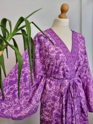 New Silk Sari Kimono in Regal Passion Purple with digital print - Image 3